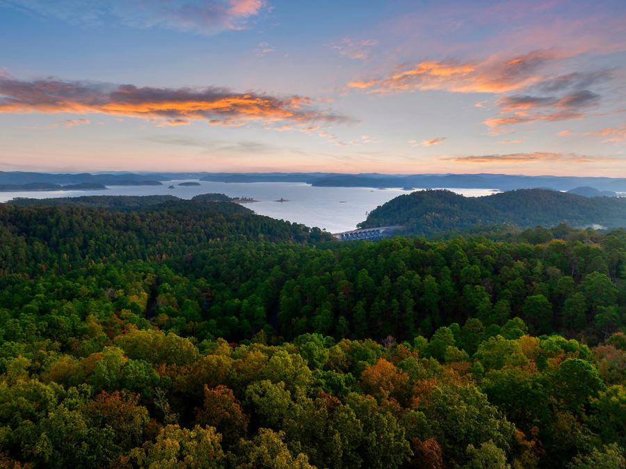 Sunset over Broken Bow Lake from above the property